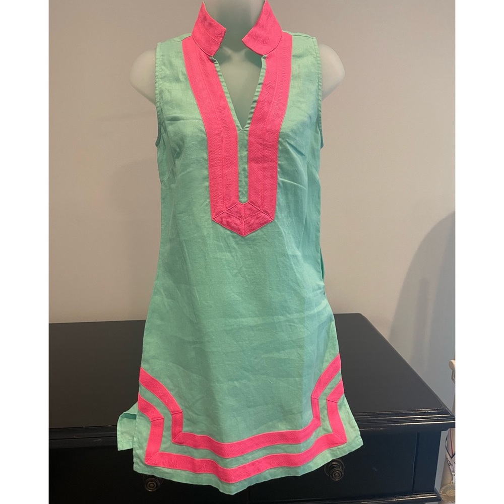 Sail to Sable Cabbage Green and Pink Classic Sleeveless Tunic Short Casual Dress